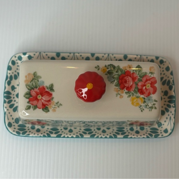 Pioneer Woman Butter Dish Floral Covered Stoneware Lid Kitchen Farmhouse - Picture 5 of 11